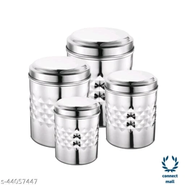Essential Jars & Containers - L  X H X  W:  13.5 X 16.5 X 13.5cm, Mirror Polish S.Steel, Stainless Steel, 4 Pieces  of pack 1